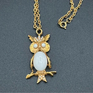 Milky White Jelly Belly Owl Pendant  Necklace